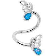 Load image into Gallery viewer, Aqua Faux Opal Butterfly Spiral Twister Belly Ring
