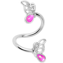 Load image into Gallery viewer, Pink Faux Opal Butterfly Spiral Twister Belly Ring
