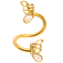 Load image into Gallery viewer, White Faux Opal Gold Tone Butterfly Spiral Twister Belly Ring
