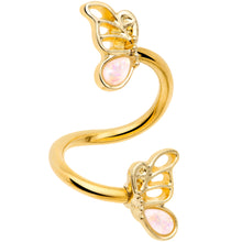 Load image into Gallery viewer, White Faux Opal Gold Tone Butterfly Spiral Twister Belly Ring
