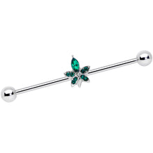 Load image into Gallery viewer, 14G Green Gem Beautiful Flower Industrial Barbell 38mm
