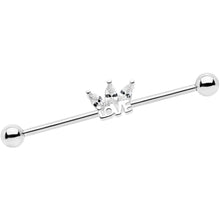 Load image into Gallery viewer, 14G Clear Gem Crown of Love Industrial Barbell 38mm
