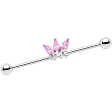 Load image into Gallery viewer, 14G Pink Gem Crown of Love Industrial Barbell 38mm

