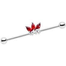 Load image into Gallery viewer, 14G Red Gem Crown of Love Industrial Barbell 38mm
