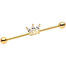 Load image into Gallery viewer, 14G Clear Gem Gold Tone Crown of Love Industrial Barbell 38mm
