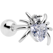 Load image into Gallery viewer, 16G 1/4 Clear Gem Heart Spider Cartilage Tragus
