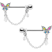 将图片加载到图库查看器，14G 5/8 Aurora Gem Butterfly Dangle Nipple Ring Set
