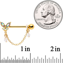 将图片加载到图库查看器，14G 5/8 Aurora Gem Gold Tone Butterfly Dangle Nipple Ring Set

