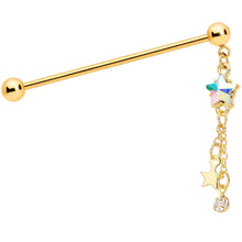 Load image into Gallery viewer, 14G Aurora Gem Gold Tone Star Dangle Industrial Barbell 38mm
