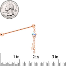 Load image into Gallery viewer, 14G Aurora Gem Rose Gold Tone Star Dangle Industrial Barbell 38mm
