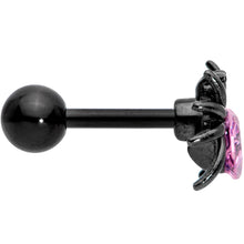 Load image into Gallery viewer, 16G 1/4 Pink Gem Black Heart Spider Cartilage Tragus
