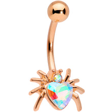 Load image into Gallery viewer, Aurora Gem Rose Gold Tone Sexy Heart Spider Belly Ring
