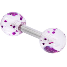 Load image into Gallery viewer, 16G 1/4 Purple Splatter Straight Barbell Cartilage Tragus Earring
