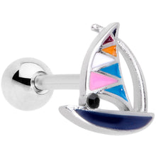 Load image into Gallery viewer, 16G 1/4 Black Gem Pink Teal Nautical Sailboat Cartilage Tragus
