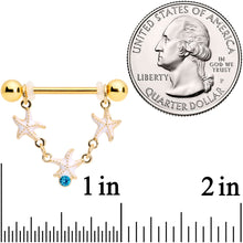 Load image into Gallery viewer, 14G 9/16 Blue Gem Gold Tone Starfish Dangle Nipple Ring Set
