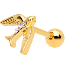 Load image into Gallery viewer, 16G 1/4 Clear Gem Gold Tone Flying Bird Cartilage Tragus Earring
