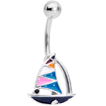 Load image into Gallery viewer, Black Gem White Pink Teal Nautical Sailboat Belly Ring
