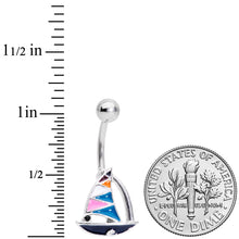 Load image into Gallery viewer, Black Gem White Pink Teal Nautical Sailboat Belly Ring
