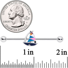 Load image into Gallery viewer, 14G Black Gem Pink Teal Nautical Sailboat Industrial Barbell 38mm
