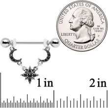 将图片加载到图库查看器，14G 9/16 Black Gem Crescent Moons Star Dangle Nipple Ring Set
