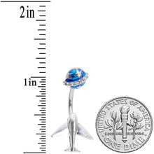 Load image into Gallery viewer, Clear Gem Blue World Traveler Airplane Double Mount Belly Ring
