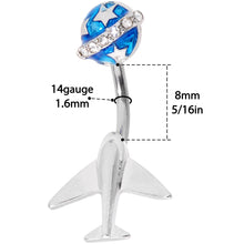 Load image into Gallery viewer, Clear Gem Blue World Traveler Airplane Double Mount Belly Ring
