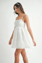 将图片加载到图库查看器，Eyelet Lace Babydoll Mini Cami Dress – Feminine Eyelet Lace Dress, Fluttering, Bohemian Babydoll Silhouette, Breezy Summer Dress, Casual Day Out Dress
