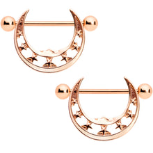 Load image into Gallery viewer, 14G 9/16 Rose Gold Tone Man in the Moon Nipple Shield Set
