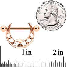 Load image into Gallery viewer, 14G 9/16 Rose Gold Tone Man in the Moon Nipple Shield Set
