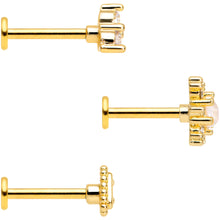 Load image into Gallery viewer, 16G 5/16 Clear Gem Gold Tone Triangles Labret Tragus Set of 3
