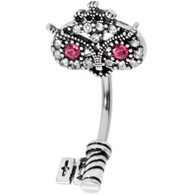 将图片加载到图库查看器，Clear Pink Gem Royal Owl Key Double Mount Belly Ring
