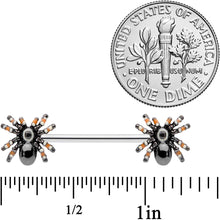 Load image into Gallery viewer, 14G 5/8 Tarantula Spider Halloween Barbell Nipple Ring Set
