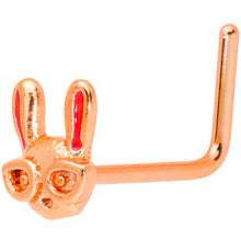 Load image into Gallery viewer, 22G 5/16 Pink Rose Gold Tone Nerdy Easter Bunny L Shaped Nose Ring
