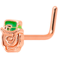 Load image into Gallery viewer, 20G 5/16 Green Rose Gold Tone Lucky Leprechaun L Shaped Nose Ring
