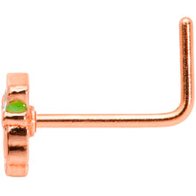 Load image into Gallery viewer, 22G 5/16 Green Rose Gold Tone Lucky Leprechaun L Shaped Nose Ring
