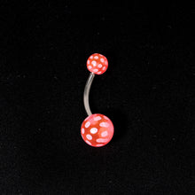Load image into Gallery viewer, Pink White Polka Dot UV Reactive Acrylic Ball Belly Ring
