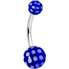 Load image into Gallery viewer, Blue White Polka Dot UV Reactive Acrylic Ball Belly Ring
