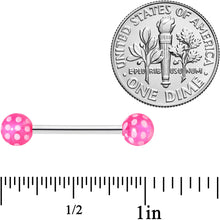 Load image into Gallery viewer, Pink White Polka Dot UV Reactive Ball Barbell Tongue Ring
