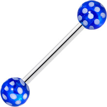 Load image into Gallery viewer, Blue White Polka Dot UV Reactive Ball Barbell Tongue Ring
