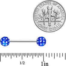 Load image into Gallery viewer, Blue White Polka Dot UV Reactive Ball Barbell Tongue Ring
