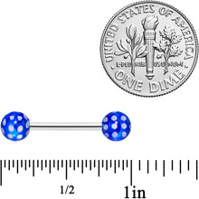 Load image into Gallery viewer, 14G 9/16 Blue White Polka Dot UV Ball Barbell Nipple Ring Set
