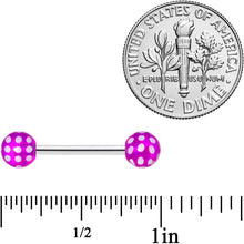 Load image into Gallery viewer, 14G 9/16 Purple White Polka Dot UV Ball Barbell Nipple Ring Set

