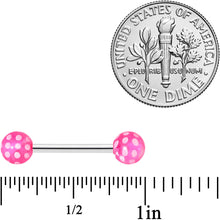 Load image into Gallery viewer, 14G 9/16 Pink White Polka Dot UV Ball Barbell Nipple Ring Set
