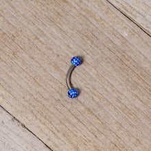 Load image into Gallery viewer, 16G 5/16 Blue Polka Dot UV Reactive Acrylic Ball Curved Barbell

