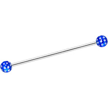 Load image into Gallery viewer, 14G Blue White Polka Dot UV Industrial Barbell 38mm
