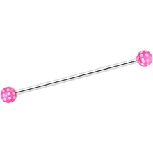 Load image into Gallery viewer, 14G Pink White Polka Dot UV Industrial Barbell 38mm
