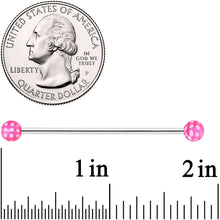 Load image into Gallery viewer, 14G Pink White Polka Dot UV Industrial Barbell 38mm
