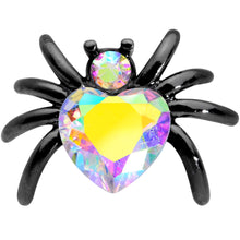 Load image into Gallery viewer, 16G 1/4 Aurora Gem Black Heart Spider Cartilage Tragus
