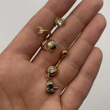 将图片加载到图库查看器，Clear Gem Gold Tone Happy Ghost Halloween Dangle Belly Ring
