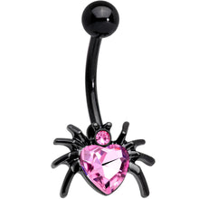 将图片加载到图库查看器，Pink Gem Black Halloween Heart Spider Belly Ring
